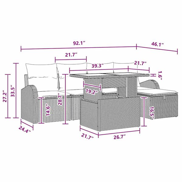 vidaXL Garden Sofa Set with Cushion 6 pcs Grey Poly rattan