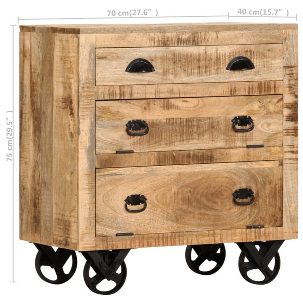 vidaXL Side Cabinet with Wheel 70x40x75 cm Solid Mango Wood