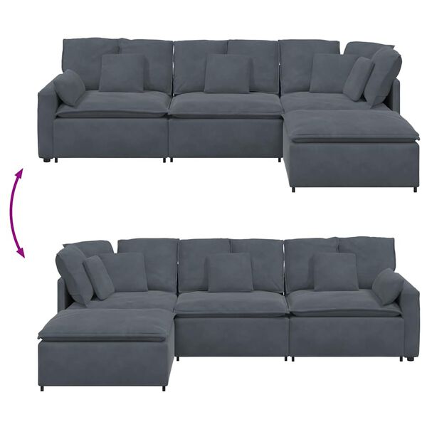 vidaXL Modular Sofa with Footstool&Cushions Velvet Dark Grey