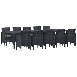 vidaXL Garden Dining Set with Cushion 11 pcs Anthracite Poly rattan