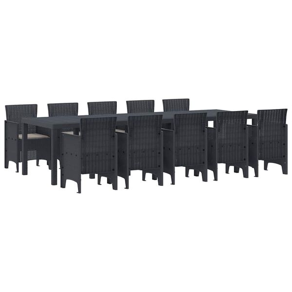 vidaXL Garden Dining Set with Cushion 11 pcs Anthracite Poly rattan