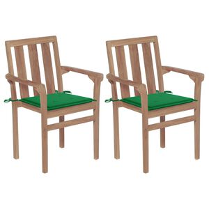 vidaXL Garden Chairs 2 pcs with Green Cushions Solid Teak Wood