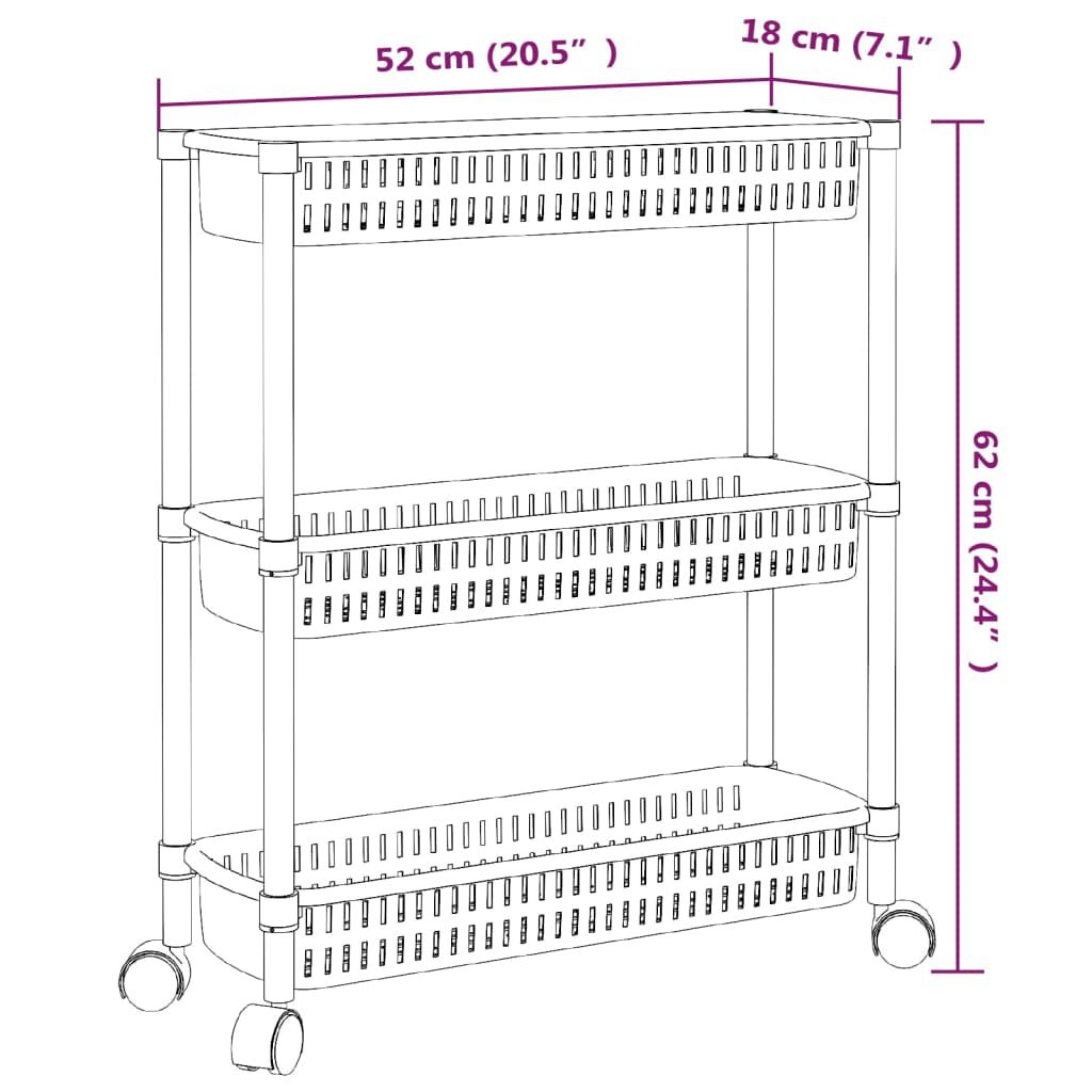 vidaXL 3-Tier Storage Trolley Silver and White Aluminium