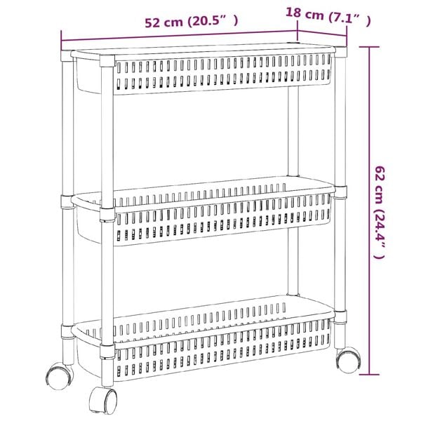 vidaXL 3-Tier Storage Trolley Silver and White Aluminium