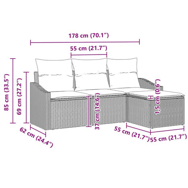 vidaXL 4 Piece Garden Sofa Set with Cushions Black Poly Rattan