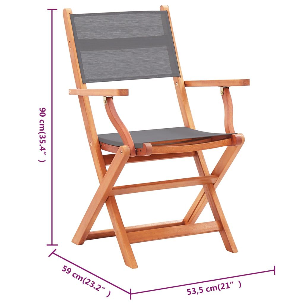 vidaXL Folding Garden Chairs 8 pcs Grey Solid Eucalyptus Wood&Textilene