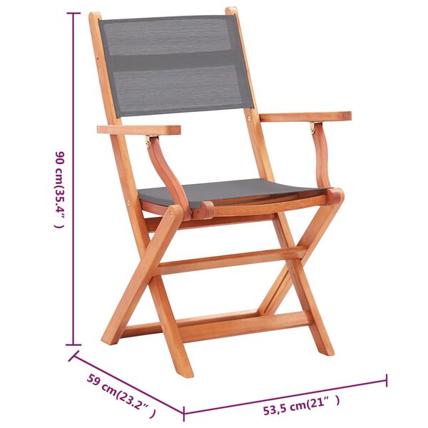 vidaXL Folding Garden Chairs 8 pcs Grey Solid Eucalyptus Wood&Textilene