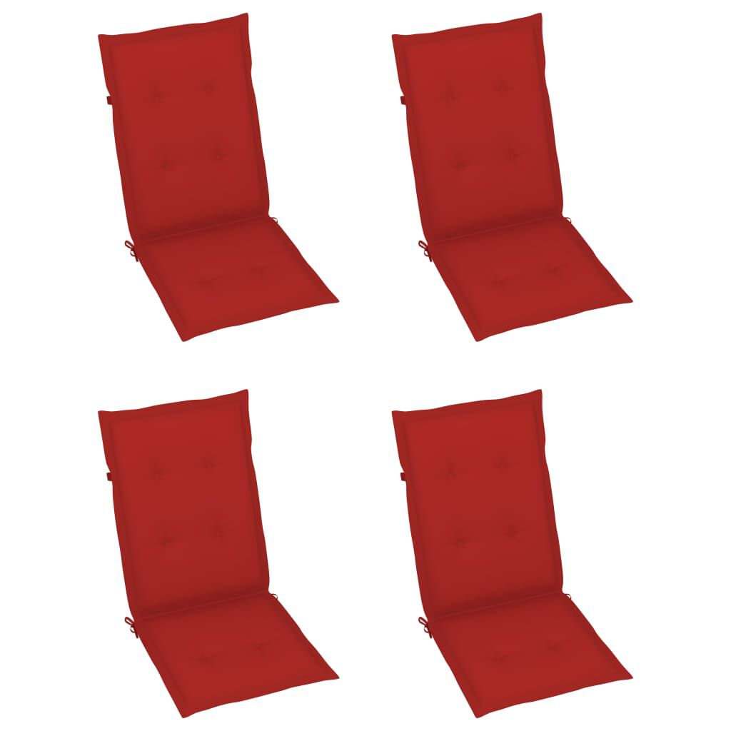 vidaXL Garden Chairs 4 pcs with Red Cushions Solid Teak Wood