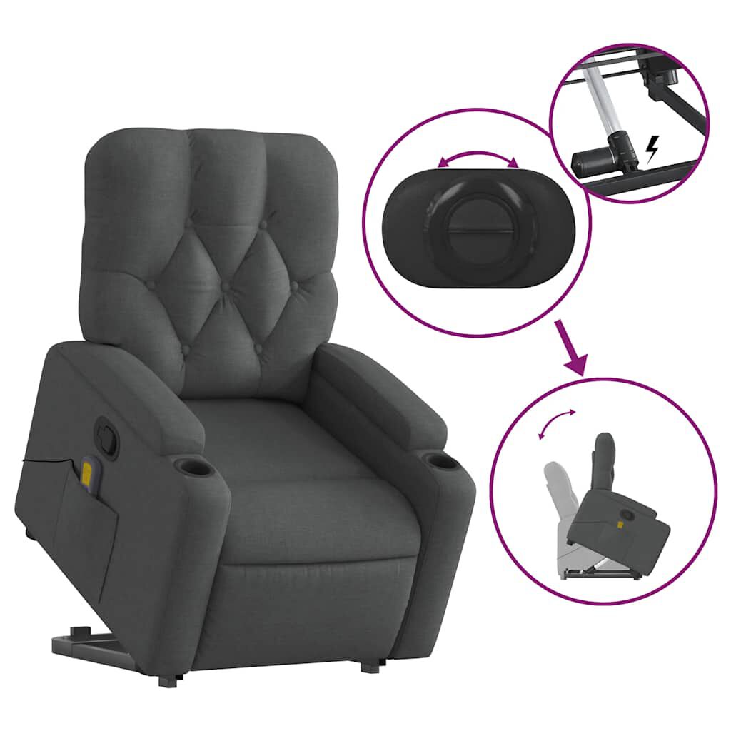 vidaXL Stand up Massage Recliner Chair Dark Grey Fabric