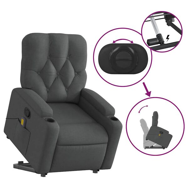 vidaXL Stand up Massage Recliner Chair Dark Grey Fabric