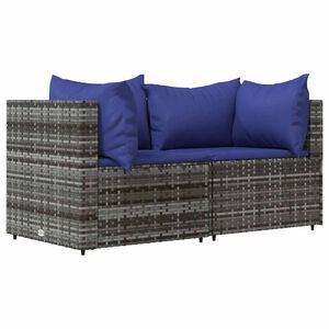 vidaXL Garden Corner Sofas with Cushions 2 pcs Grey Poly Rattan