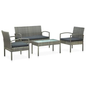vidaXL 4 Piece Garden Lounge Set with Cushions Poly Rattan Grey