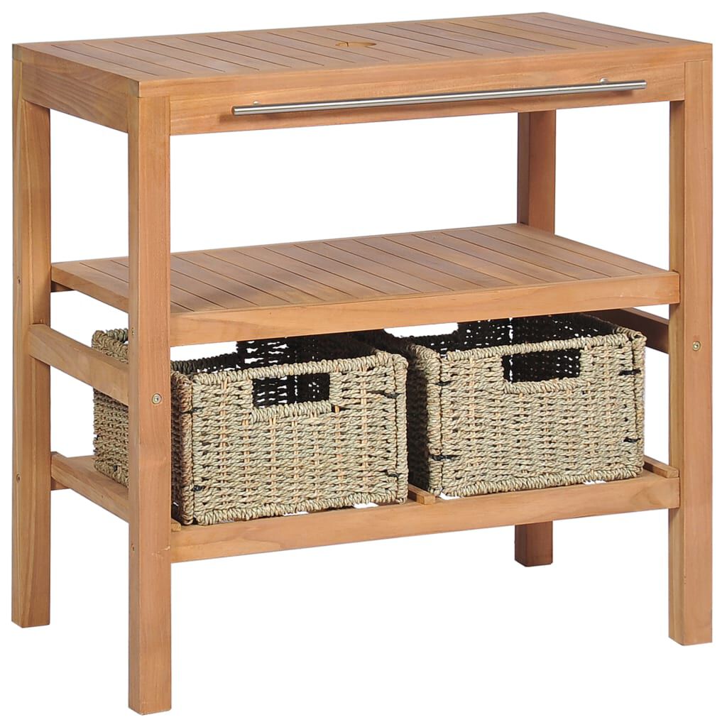 vidaXL Bathroom Vanity Cabinet with 2 Baskets Solid Teak 74x45x75 cm