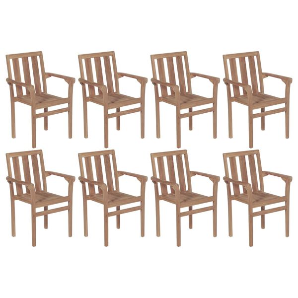 vidaXL Stackable Garden Chairs with Cushions 8 pcs Solid Teak Wood