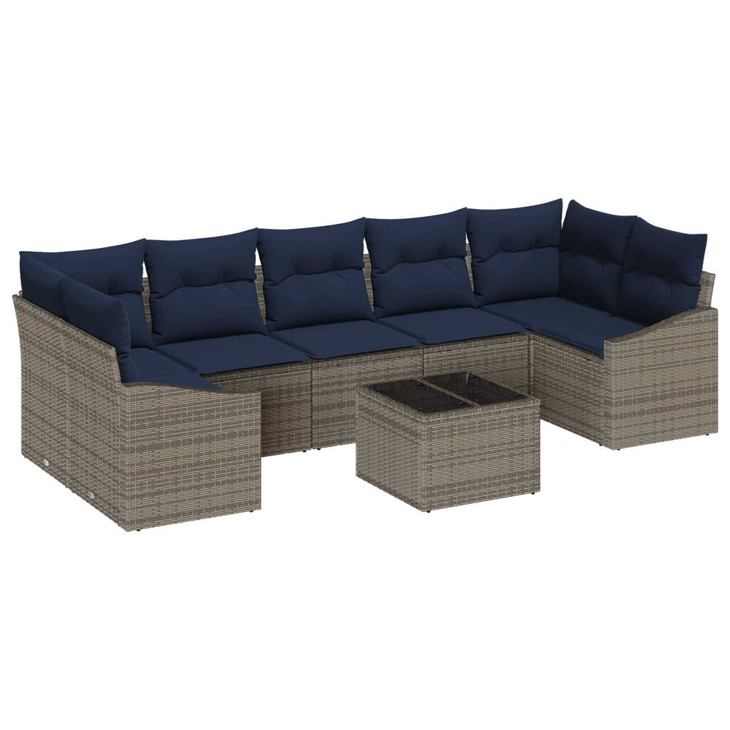 vidaXL 8 Piece Garden Sofa Set with Cushions Grey Poly Rattan