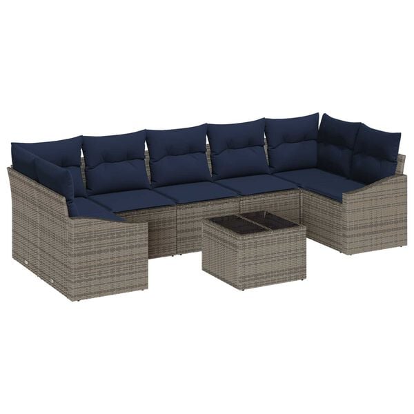 vidaXL 8 Piece Garden Sofa Set with Cushions Grey Poly Rattan