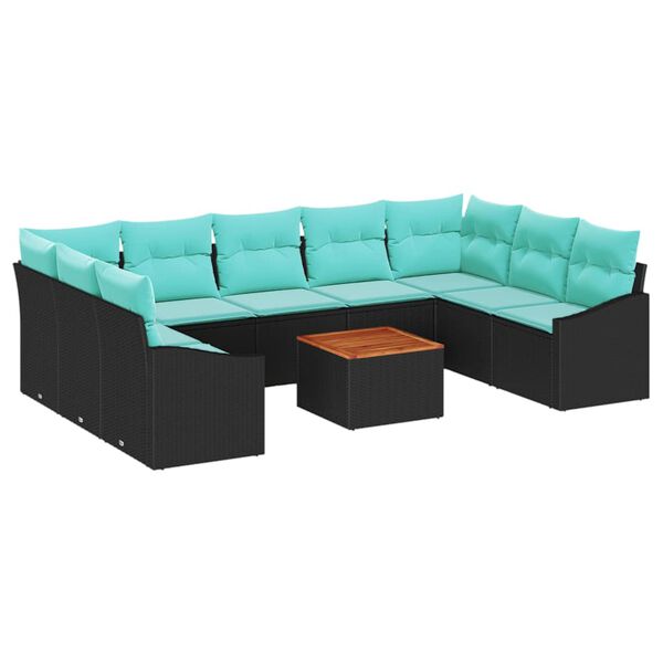 vidaXL Garden Sofa Set 10 pcs Black and turquoise