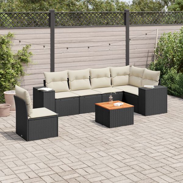 vidaXL 7 Piece Garden Sofa Set with Cushions Black Poly Rattan