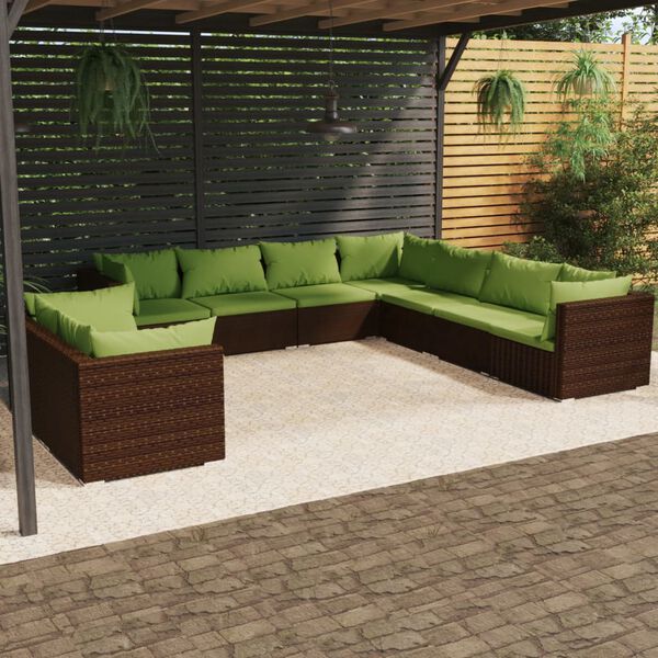 vidaXL 9 Piece Garden Lounge Set with Cushions Brown Poly Rattan
