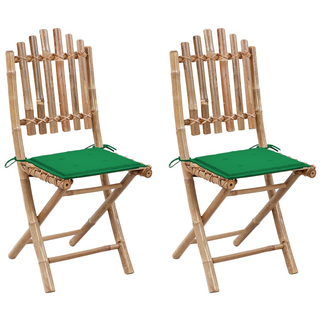 vidaXL Folding Garden Chairs 2 pcs with Cushions Bamboo
