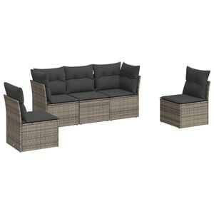 vidaXL 5 Piece Garden Sofa Set with Cushions Grey Poly Rattan