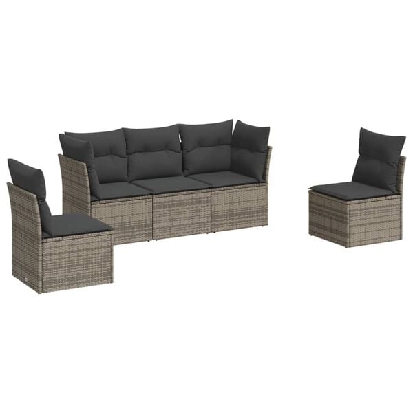 vidaXL 5 Piece Garden Sofa Set with Cushions Grey Poly Rattan