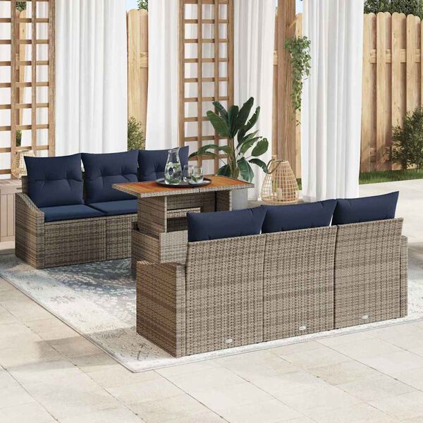 vidaXL Garden Dining Set with Cushion 7 pcs Grey and Navy