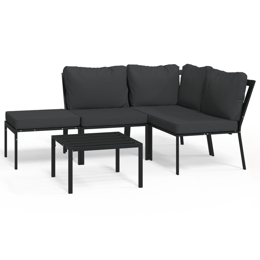 vidaXL 5 Piece Garden Lounge Set with Grey Cushions Steel