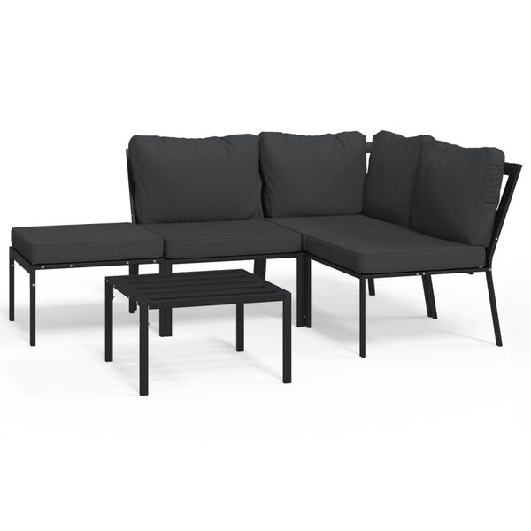 vidaXL 5 Piece Garden Lounge Set with Grey Cushions Steel