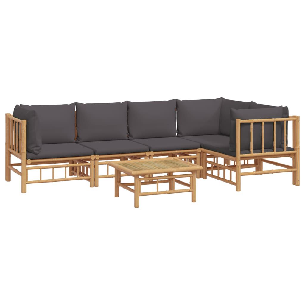 vidaXL 6 Piece Garden Lounge Set with Dark Grey Cushions Bamboo