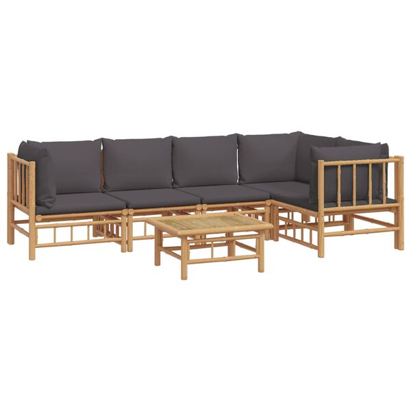vidaXL 6 Piece Garden Lounge Set with Dark Grey Cushions Bamboo
