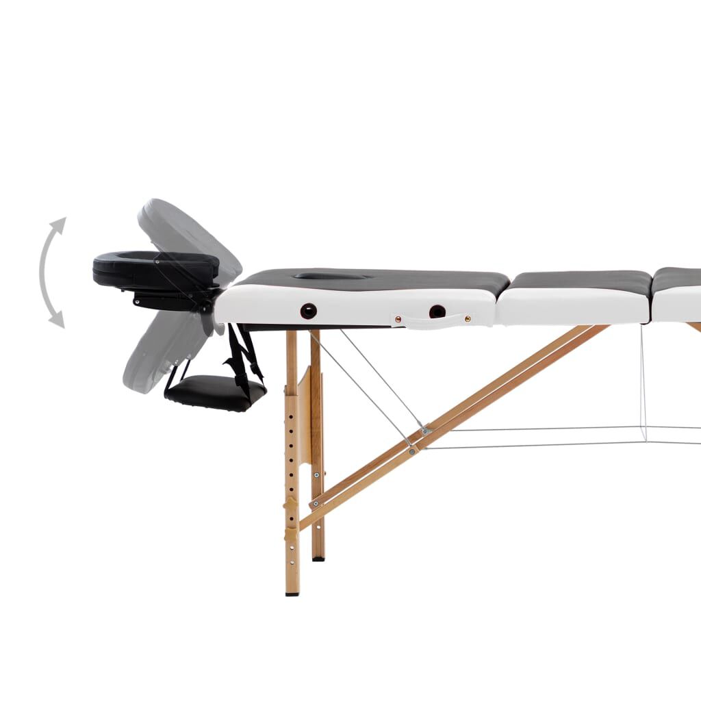vidaXL Foldable Massage Table 4 Zones Wood Black and White