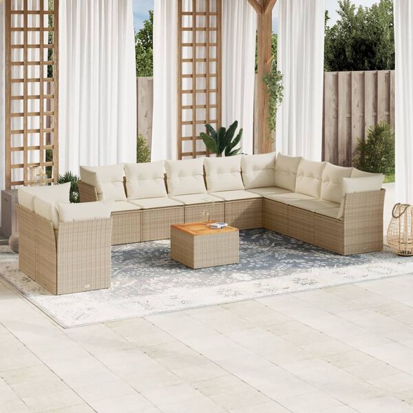 vidaXL 11 Piece Garden Sofa Set with Cushions Beige Poly Rattan