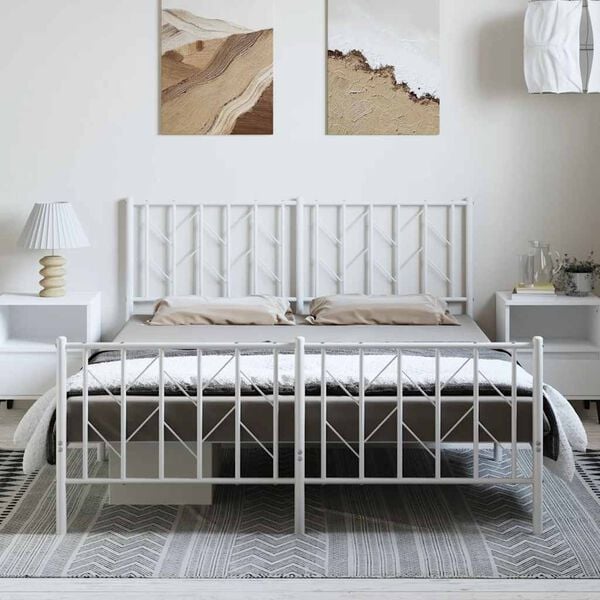 vidaXL Metal Bed Frame without Mattress with Footboard&nbsp;White 193x203cm