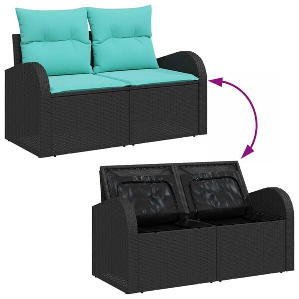 vidaXL 5 Piece Garden Sofa Set with Cushions Black Poly Rattan Acacia