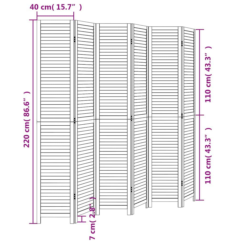 vidaXL Room Divider 6 Panels White Solid Wood Paulownia