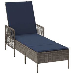 vidaXL Sun Lounger Grey and Navy Blue 55 x 200 x 92 cm Poly Rattan