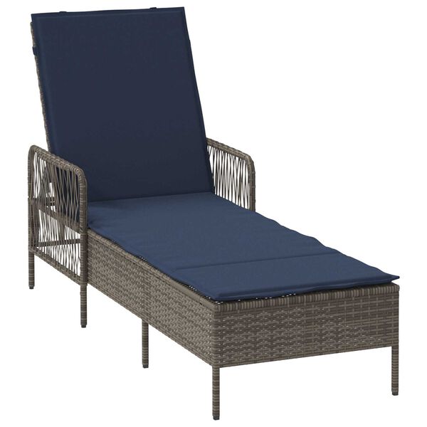 vidaXL Sun Lounger Grey and Navy Blue 55 x 200 x 92 cm Poly Rattan