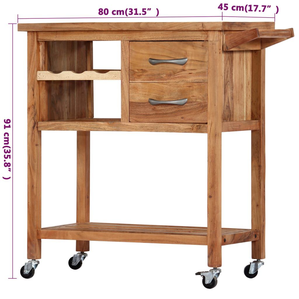 vidaXL Kitchen Trolley 80x45x91 cm Solid Wood Acacia