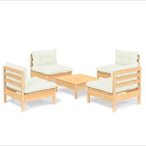 vidaXL 5 Piece Garden Lounge Set with Cream Cushions Pinewood