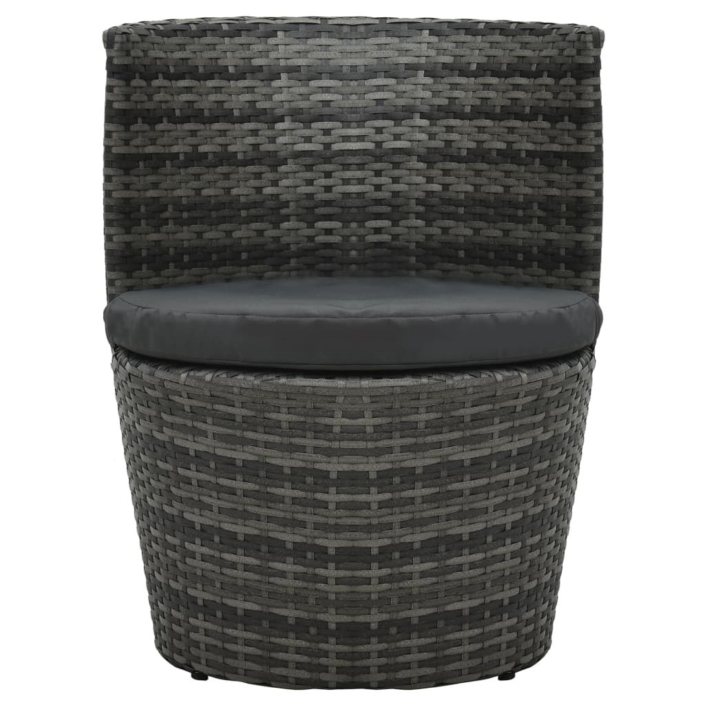 vidaXL 3 Piece Bistro Set with Cushions Poly Rattan Grey