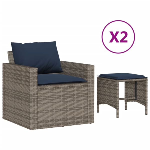 vidaXL 4 Piece Garden Sofa Set with Cushions Grey Poly Rattan