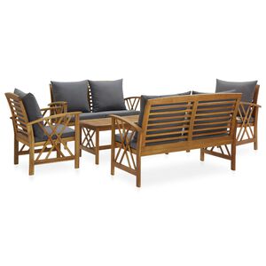 vidaXL 5 Piece Garden Lounge Set with Cushions Solid Acacia Wood