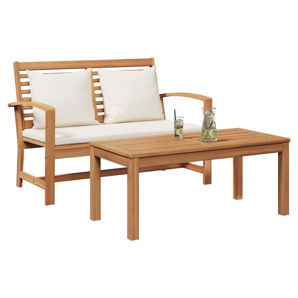 vidaXL Bench with Cushion 2 pcs Brown and Cream Solid Teak Wood