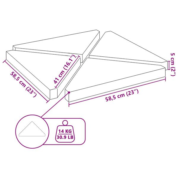 vidaXL Umbrella Weight Plates 4 pcs Grey Granite Triangular 14 kg