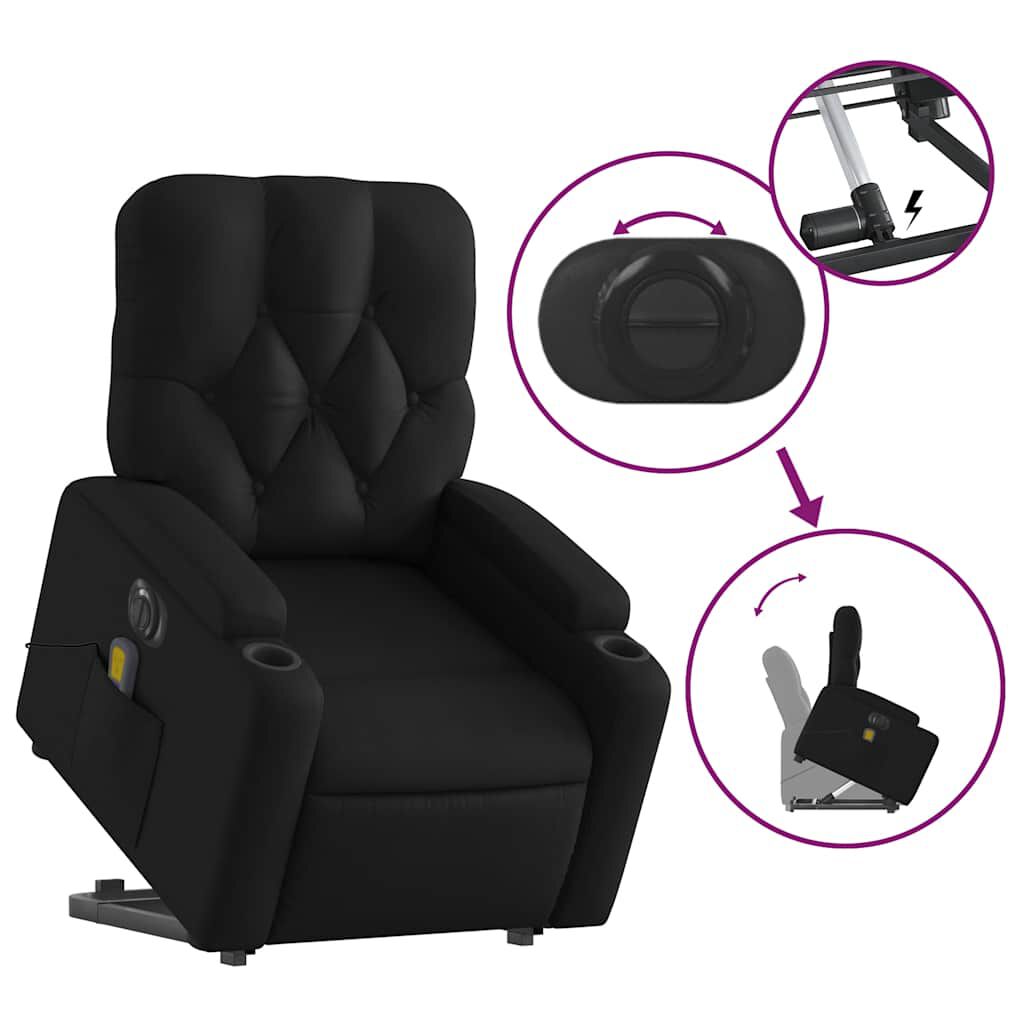 vidaXL Electric Stand up Massage Recliner Chair Black Faux Leather