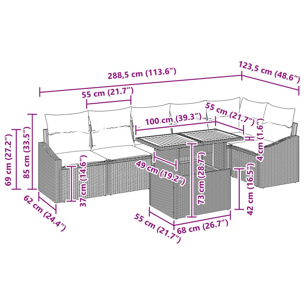 vidaXL 7 Piece Garden Sofa Set with Cushions Grey Poly Rattan Acacia
