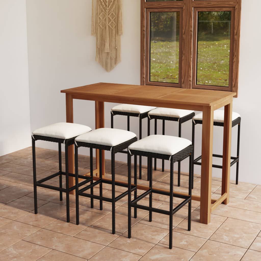 vidaXL 7 Piece Garden Bar Set with Cushions Black