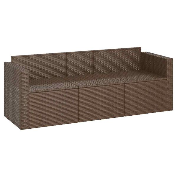 vidaXL 3-Seater Garden Sofa with Cushions Brown Poly Rattan