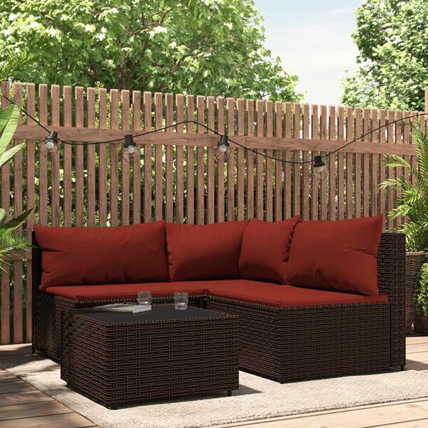 vidaXL 4 Piece Garden Lounge Set with Cushions Brown Poly Rattan